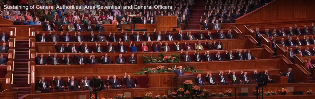 Priestcraft in the Mormon Church, the Sustaining of General Authorities, Area Seventies, and General Officers at each General Conference, every 6 Months